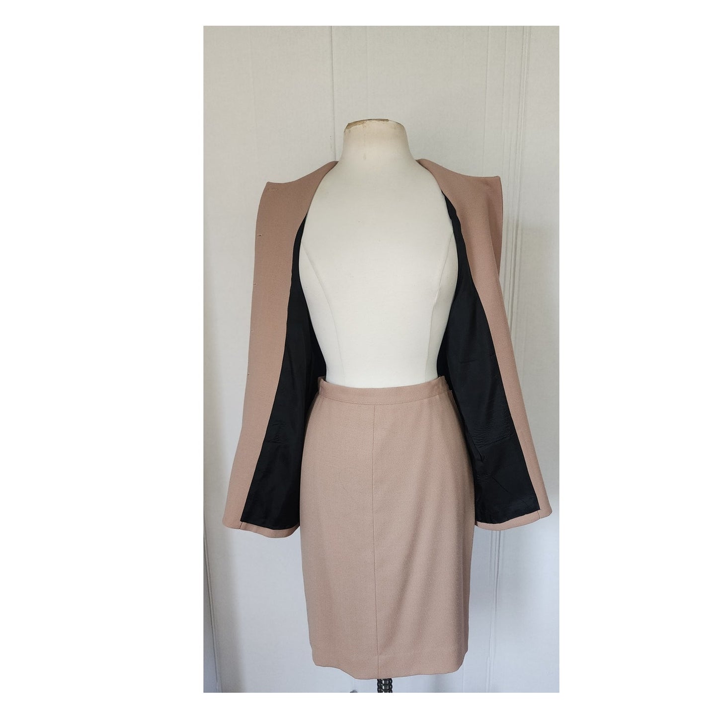 Vintage 90s Sonia Rykiel Skirt Suit Beige Wool / M