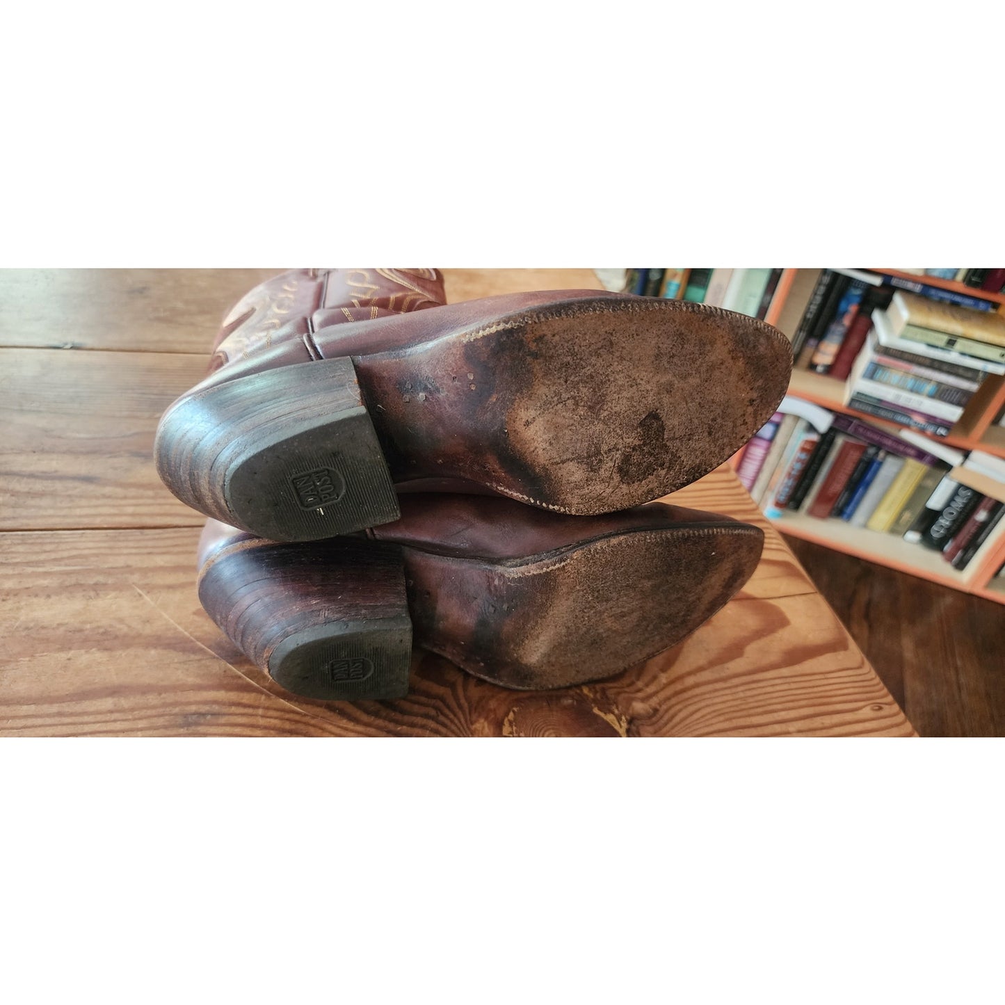 Vintage Dan Post Women's Cowboy Boots Embroidered Brown Leather & Suede Size 7 1/2