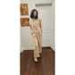 Vintage 1990s Sonia Rykiel Track Suit Beige Velour Gold Logo Buttons Top Pants