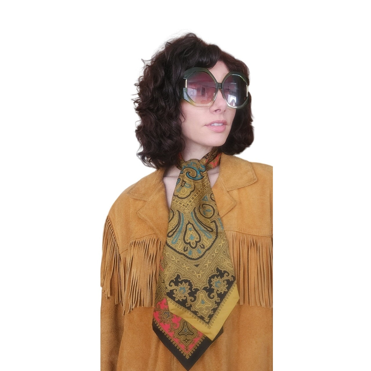 Vintage 50s Paisley Silk Ascot Tie Day Cravat Scarf Gold Black Red