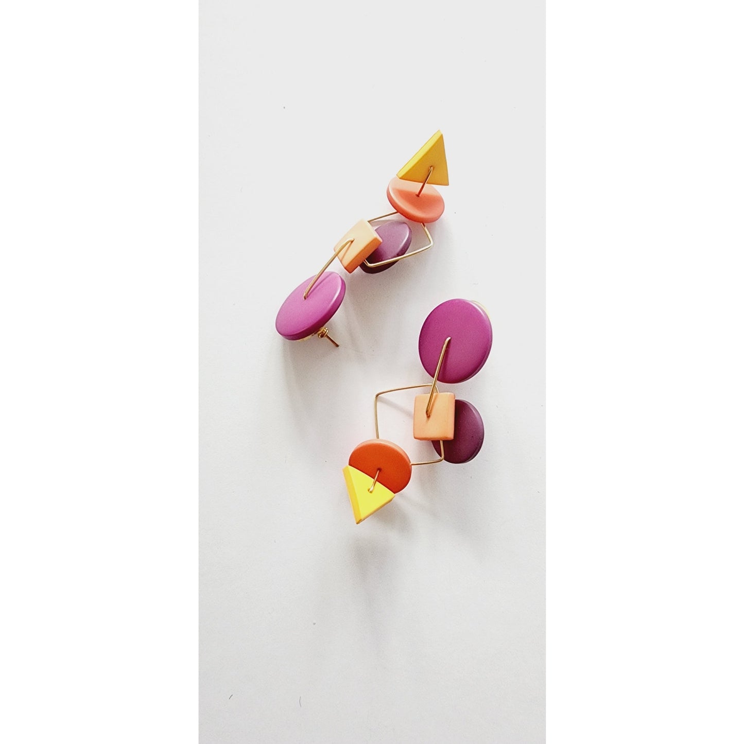 80s Dangly Earrings Multicolored Geometric Memphis Design