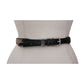 Vintage 1990s Brighton Leather Belt Black Leahter Beige Canvas Silver Buckle 28