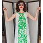 Vintage 70s Tiki Dress Maxi Green White by The Grass Shack