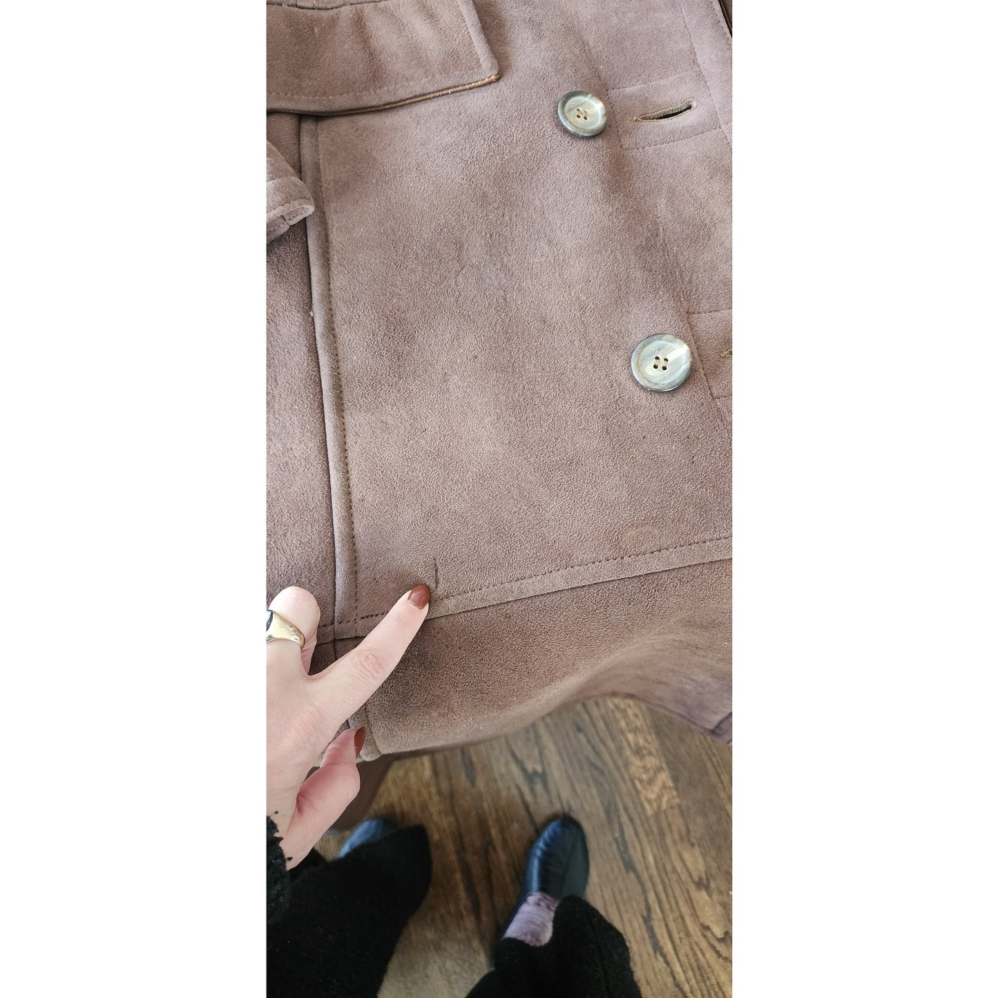 Vintage 70s Shearling Coat Brown Suede Long Parka Double Breasted