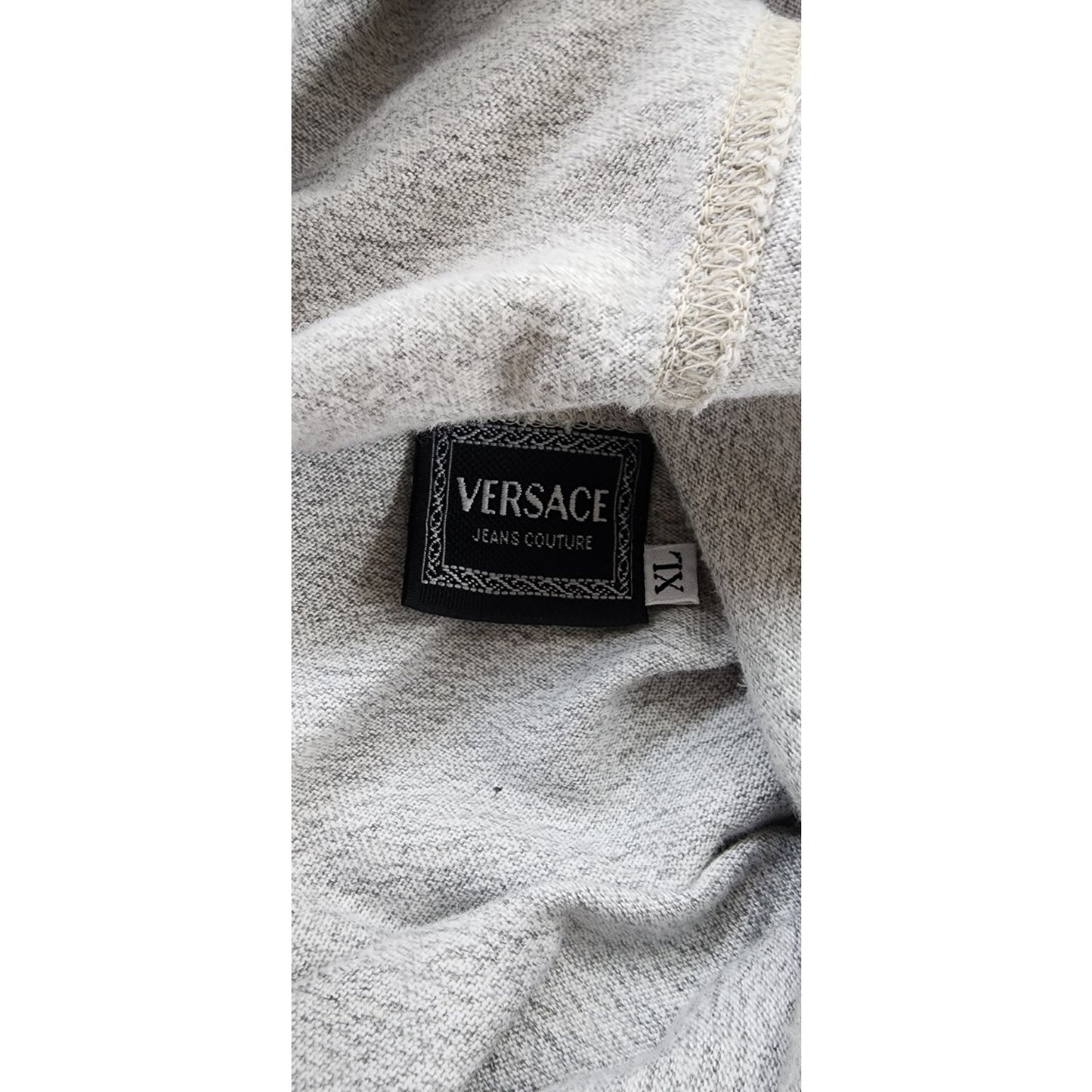 Vintage 90s MENS Versace Jeans Couture Gray Hoodie Long Sleeved Top Shirt XL