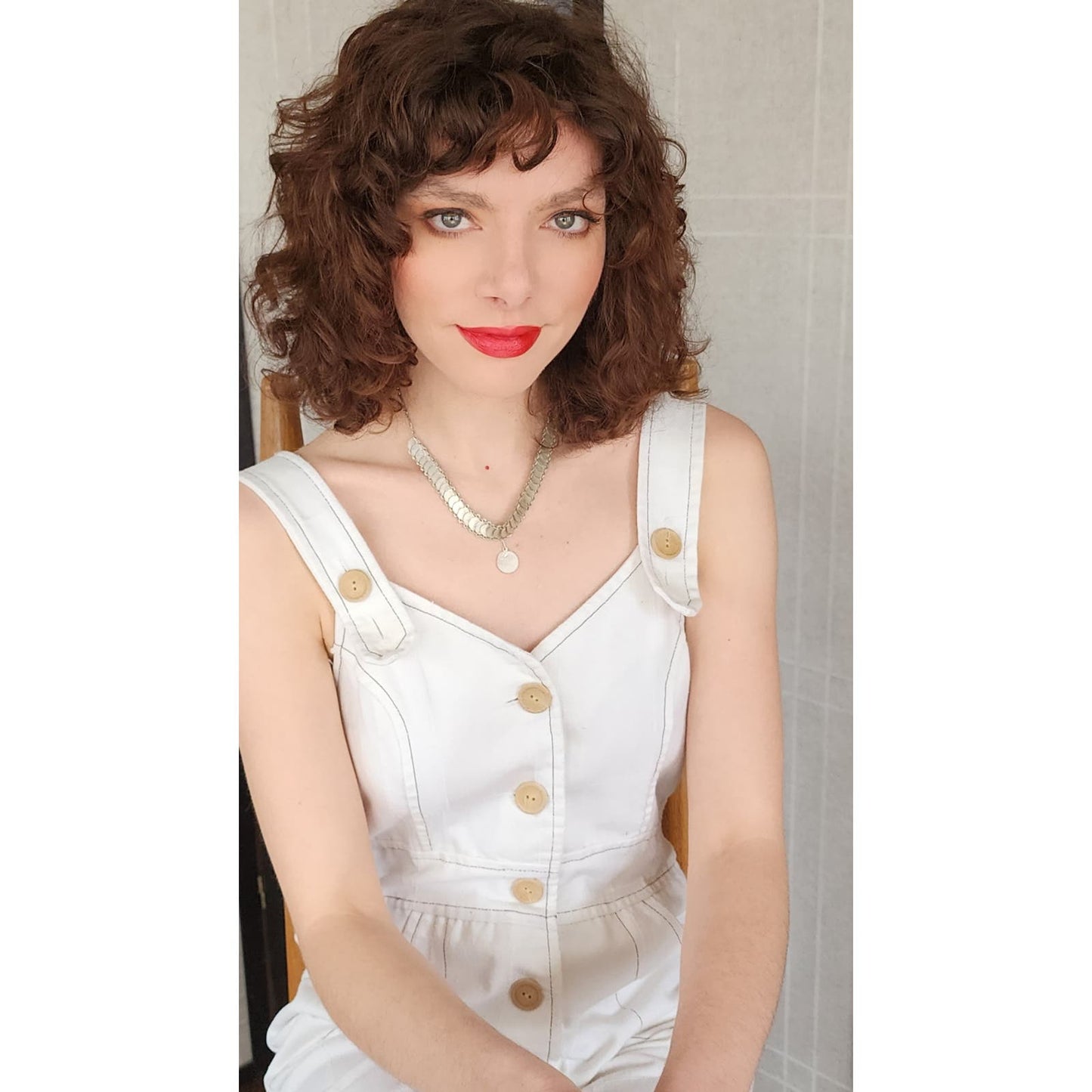 Vintage 70s Jumpsuit in White Cotton Big Pockets