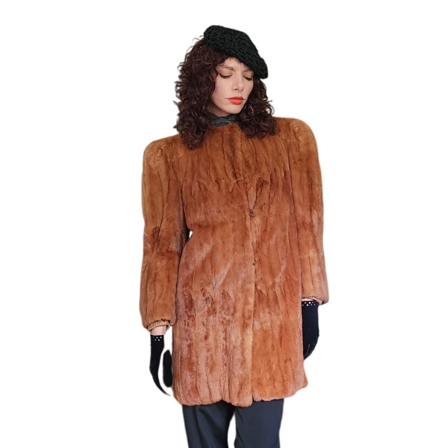 Vintage 40s Brown Ermine Fur Coat Hip Length Victory Furs Chicago