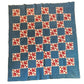 Antique American Quilt 1800s Old Maid's Puzzle Cotton Indigo Turkey Red Checkerboard