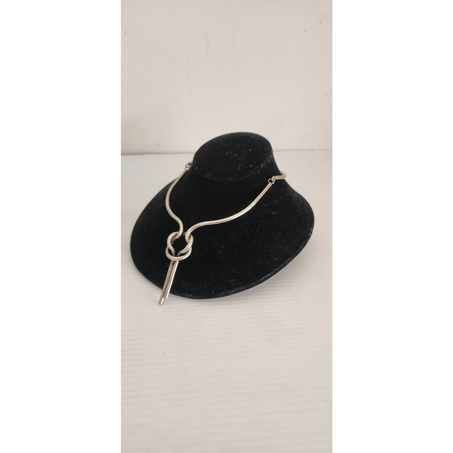 Vintage Silver Metal Necklace Tie Knot Modernist