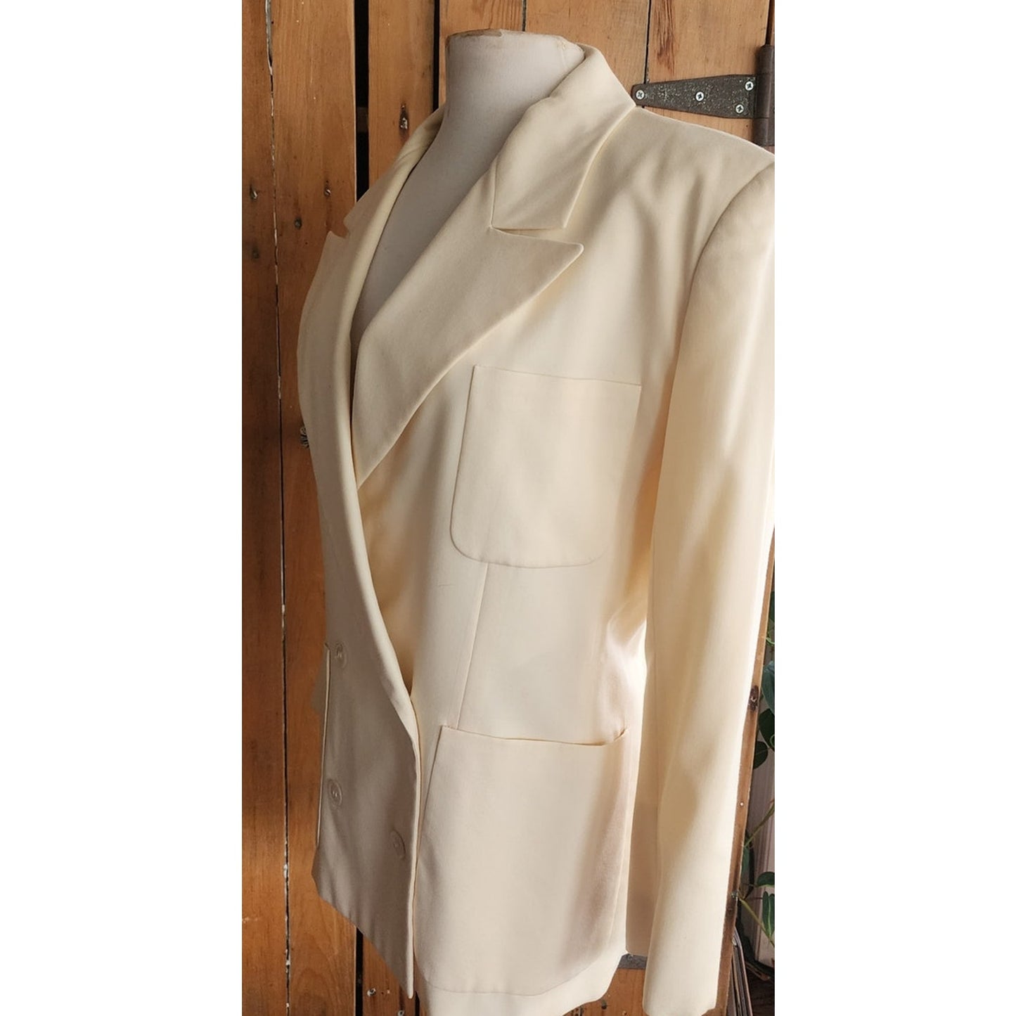 Vintage 80s Calvin Klein Blazer Cream Wool Double Breasted