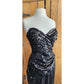 Vintage 80s Tadashi Strapless Dress Black Sequins Ruched Waist