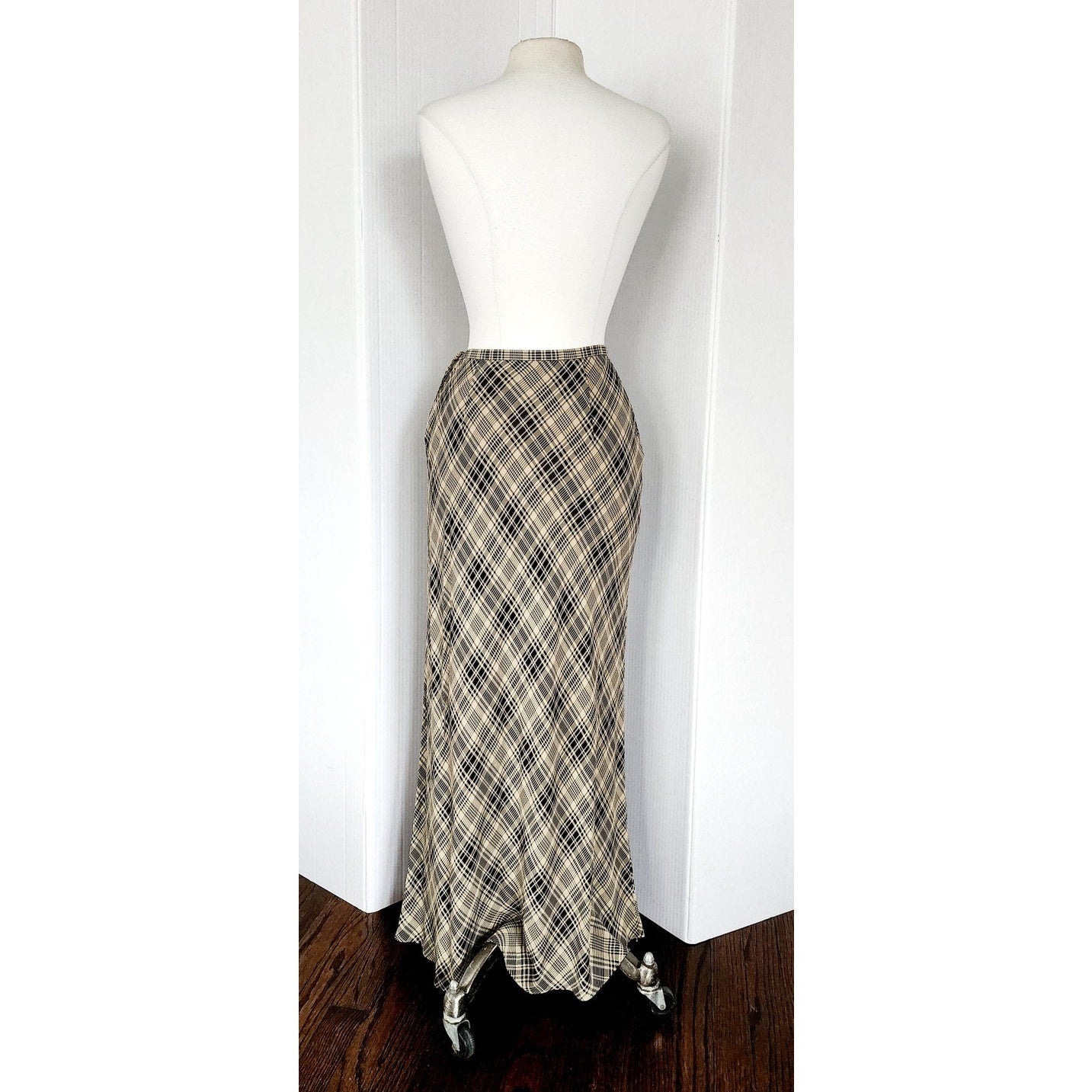 Vintage 90s Calvin Klein Long Plaid Skirt Printed Rayon / S