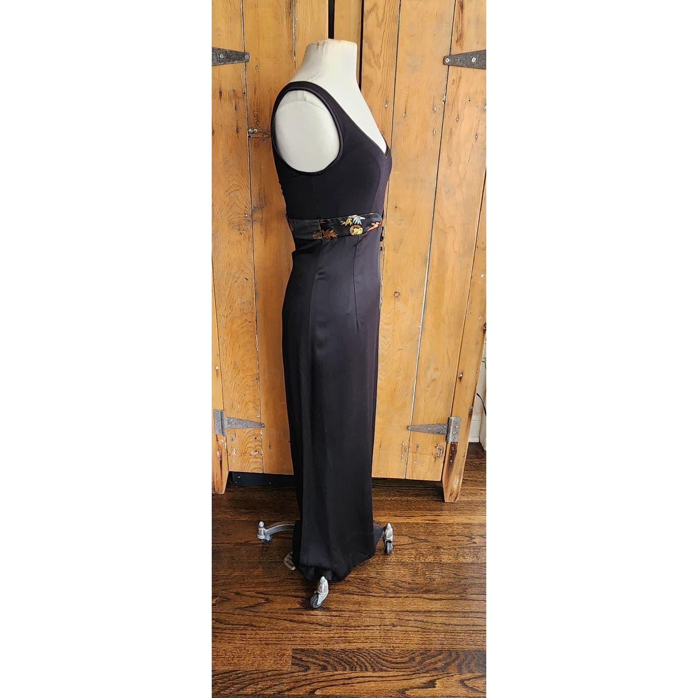 Vintage 90s Nicole Miller Evening Dress Black w/Chinese Embroidery