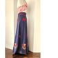 Vintage 70s Maxi Skirt Dark Wash Denim Butterfly Floral Embroidery