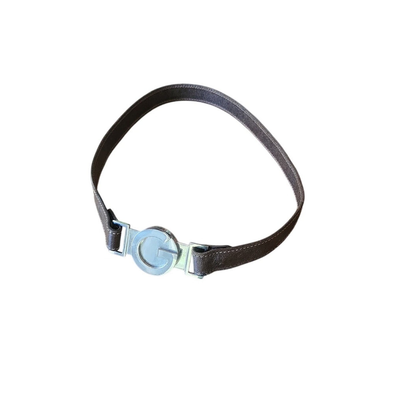 Vintage Gucci Y2K Belt GG Logo Chrome Buckle Tom Ford 2000s Era Brown Leather S