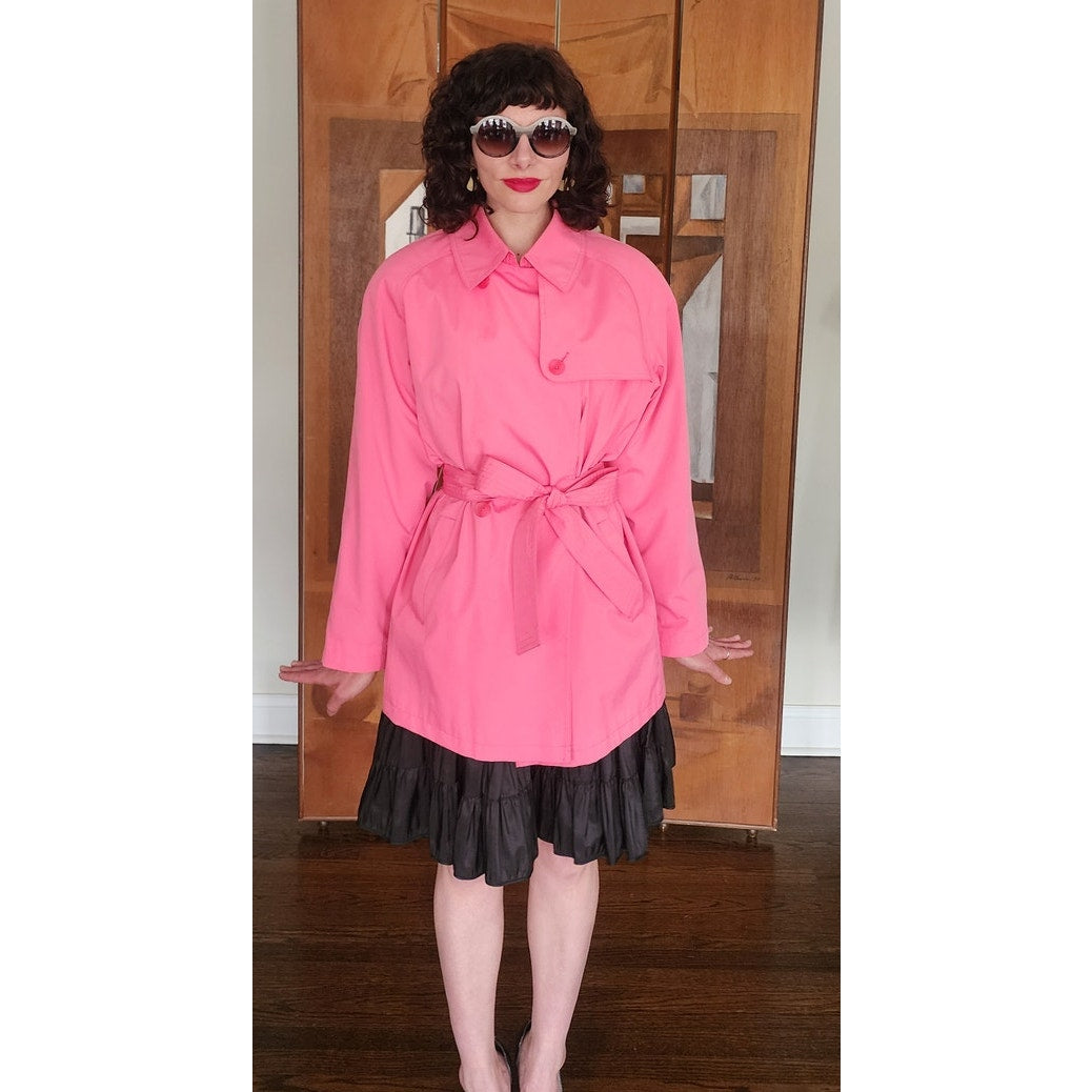 Vintage 90s Pink Jacket Short Trench Coat Belted Panache