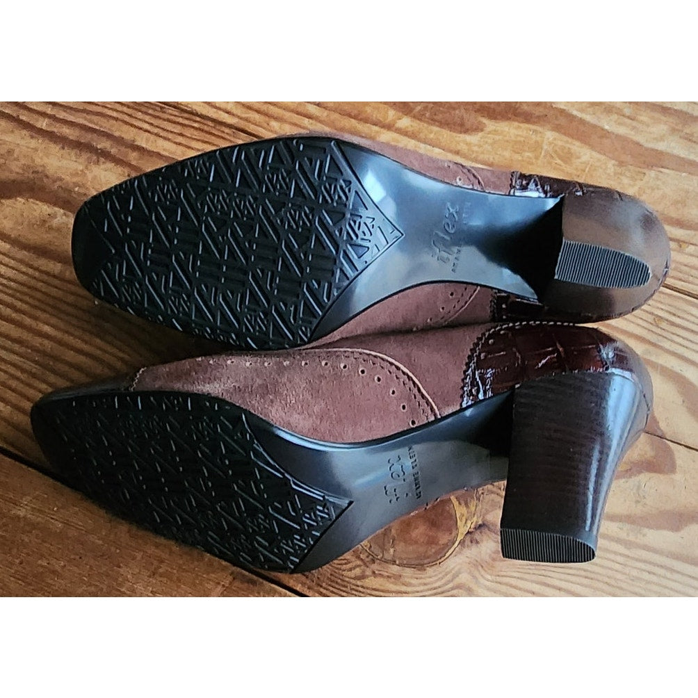 Vintage 1930s Style Brown Suede Shoes Lace Up Oxford Heels Anne Klein 6.5