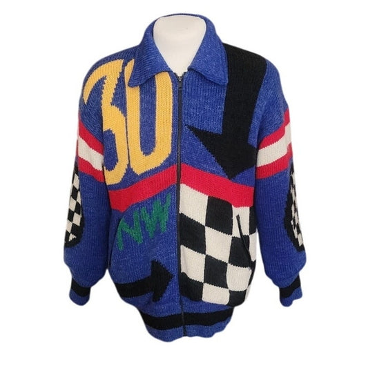 Vintage 1990s Knit Jacket Colorblock IB Sport Graphic Novelty Soccer Football