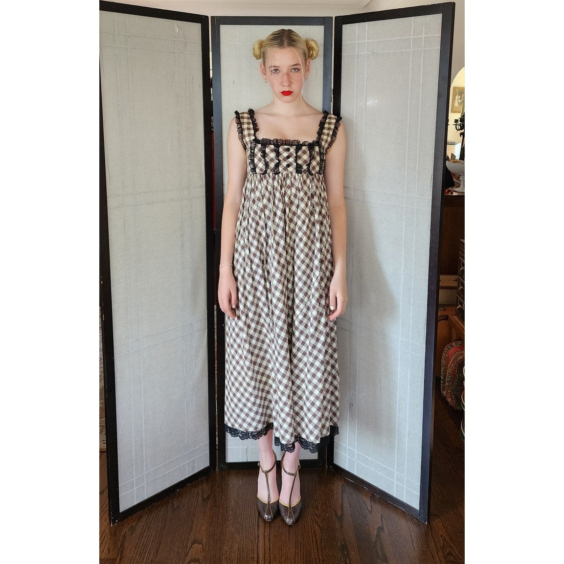 Vintage 70s Maxi Dress Mr Mort Stan Herman Checked Print