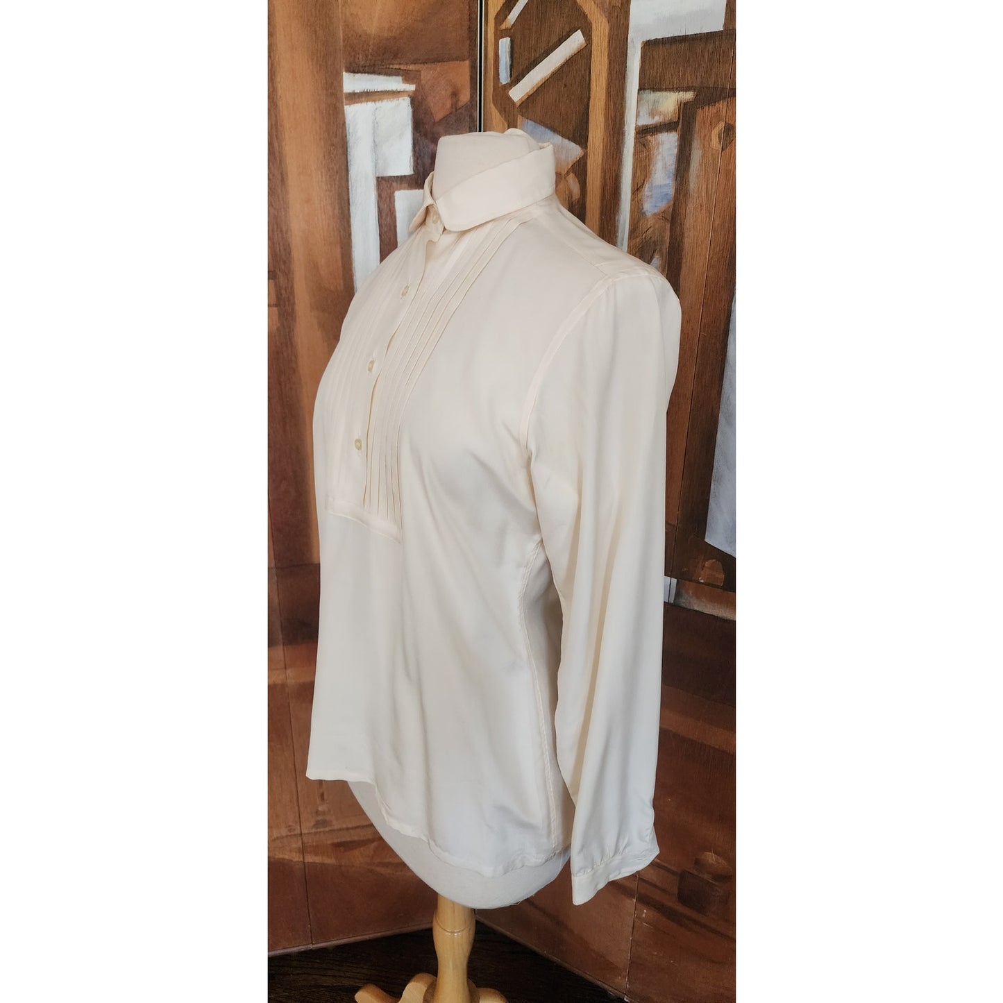 Vintage 80s BURBERRYS Cream Silk Blouse Pleated Front / M