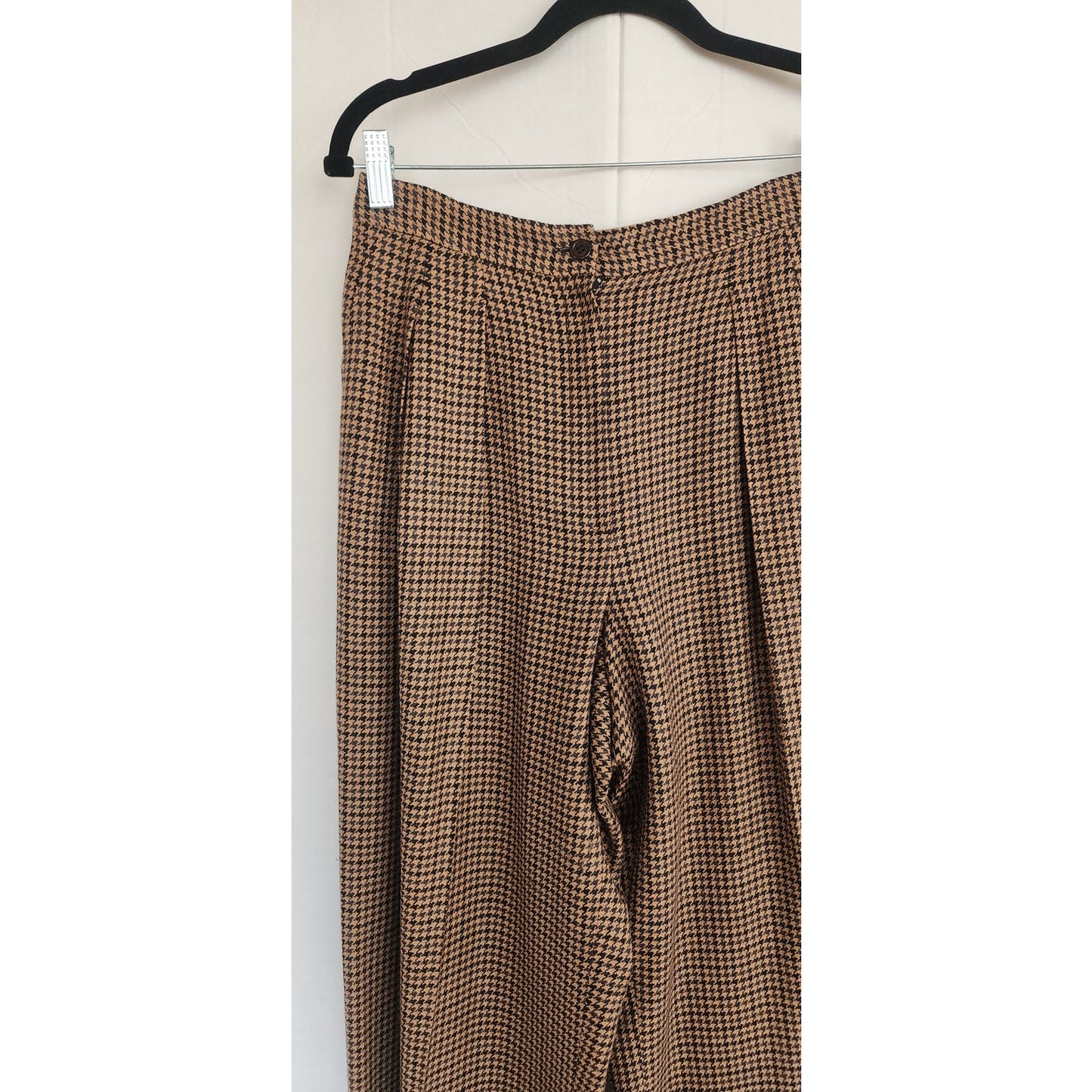 Vintage 80s Wool Pants Anne Klein II Brown Houndstooth / M