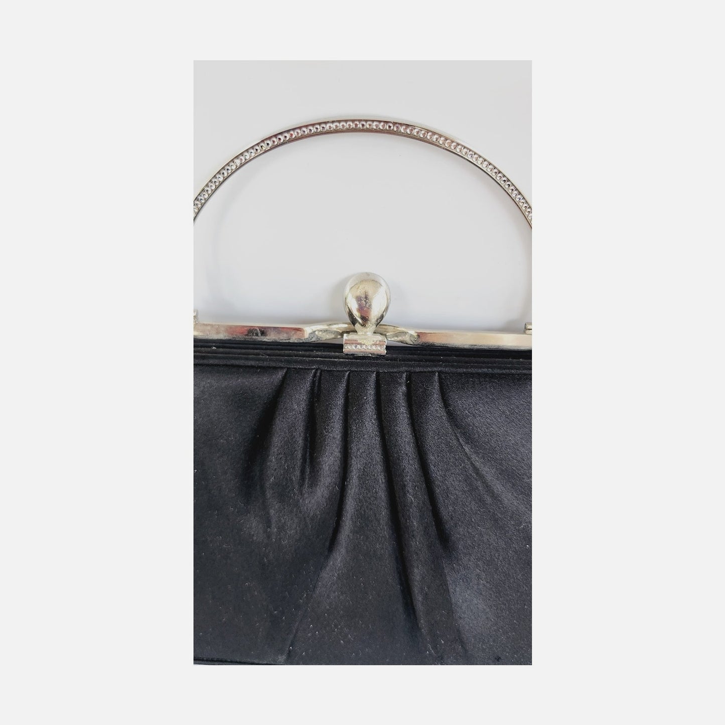 Vintage Judith Leiber Bag Black Satin w/ Crystal Handle
