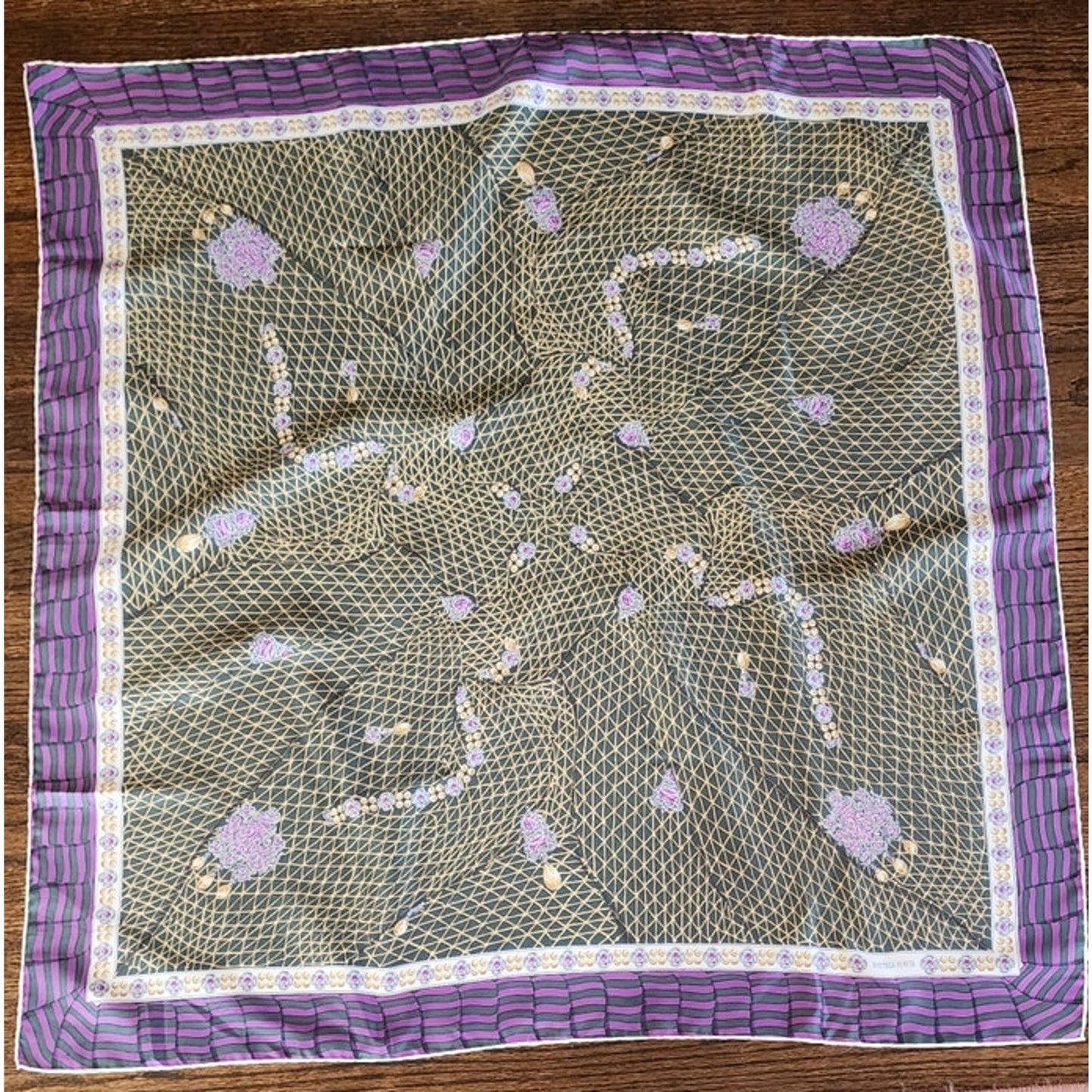 Vintage Bottega Veneta Silk Scarf Green Purple Jewelry Print