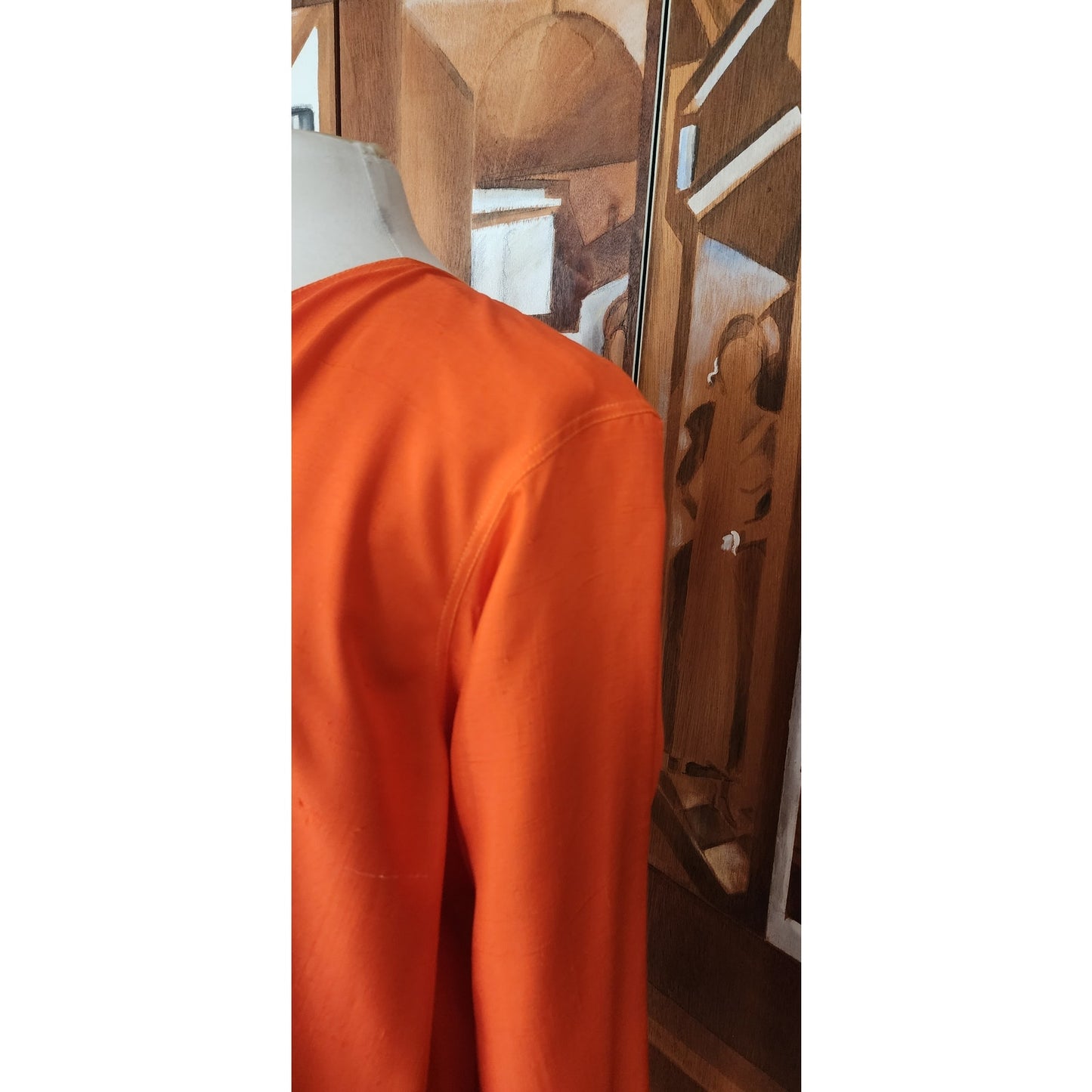 VTG 90s Duster Jacket Silk Yellow Orange Colorblock Blazer Victoria March Chicago