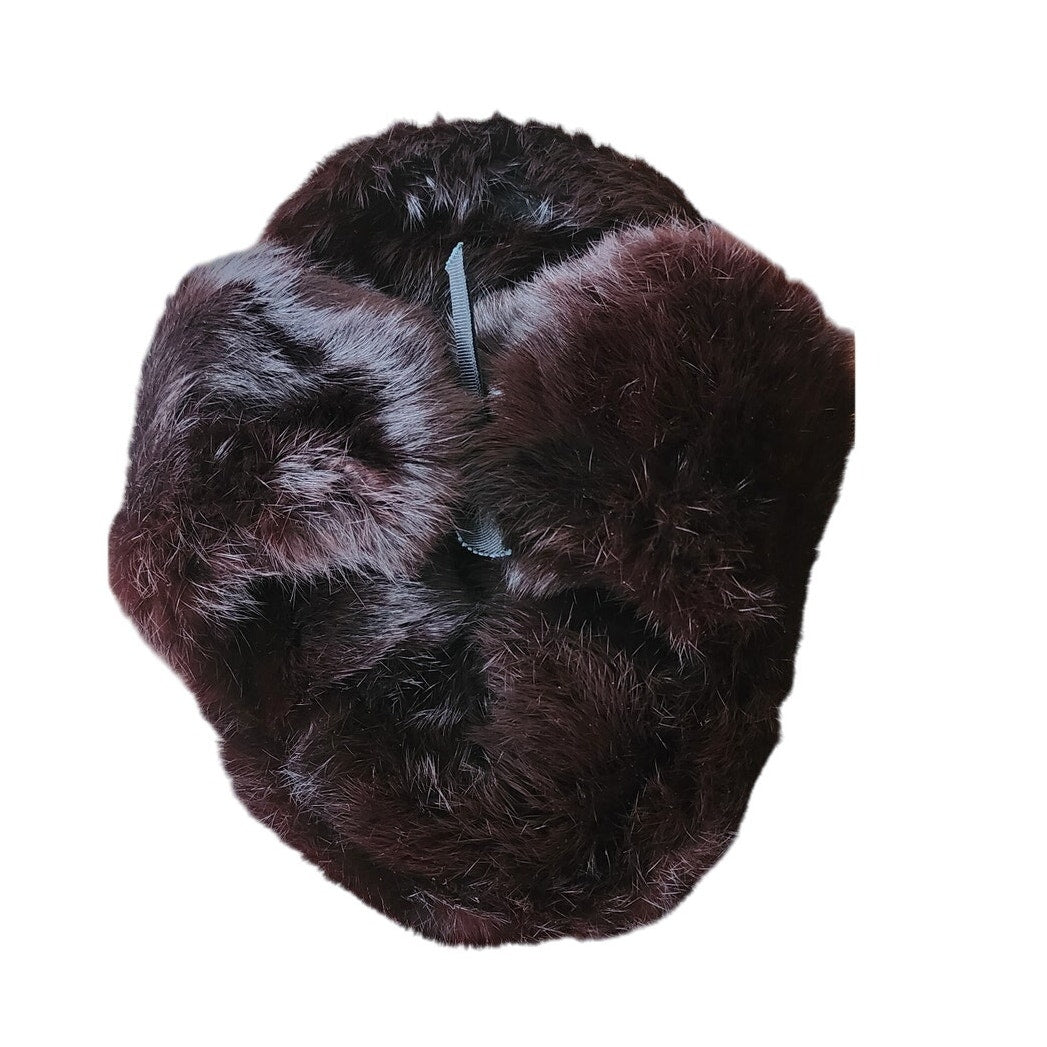 Vintage Black Fur Trapper Hat North King Ushanka Rabbit + Suede Ear Flaps Unisex