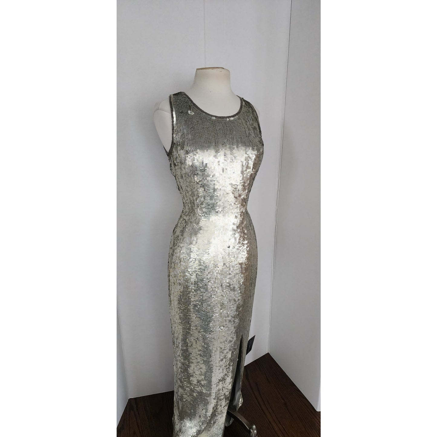 Vintage 90s Silver Evening Dress Metallic Sequins by Scala NWT