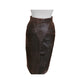 Vintage 80s Brown Leather Pencil Skirt High Waisted Geometric Accent Stitching