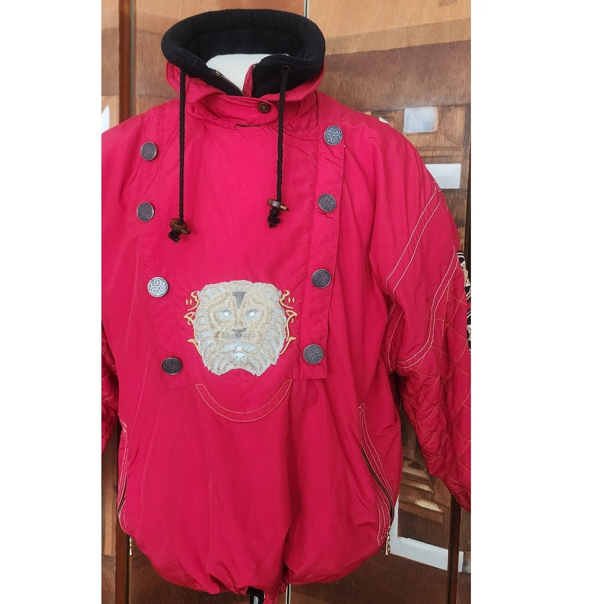 Vintage 1990s Bogner Ski Jacket Goan Thylmann Red Alpine Parka Lion Emblem Fleece Liner