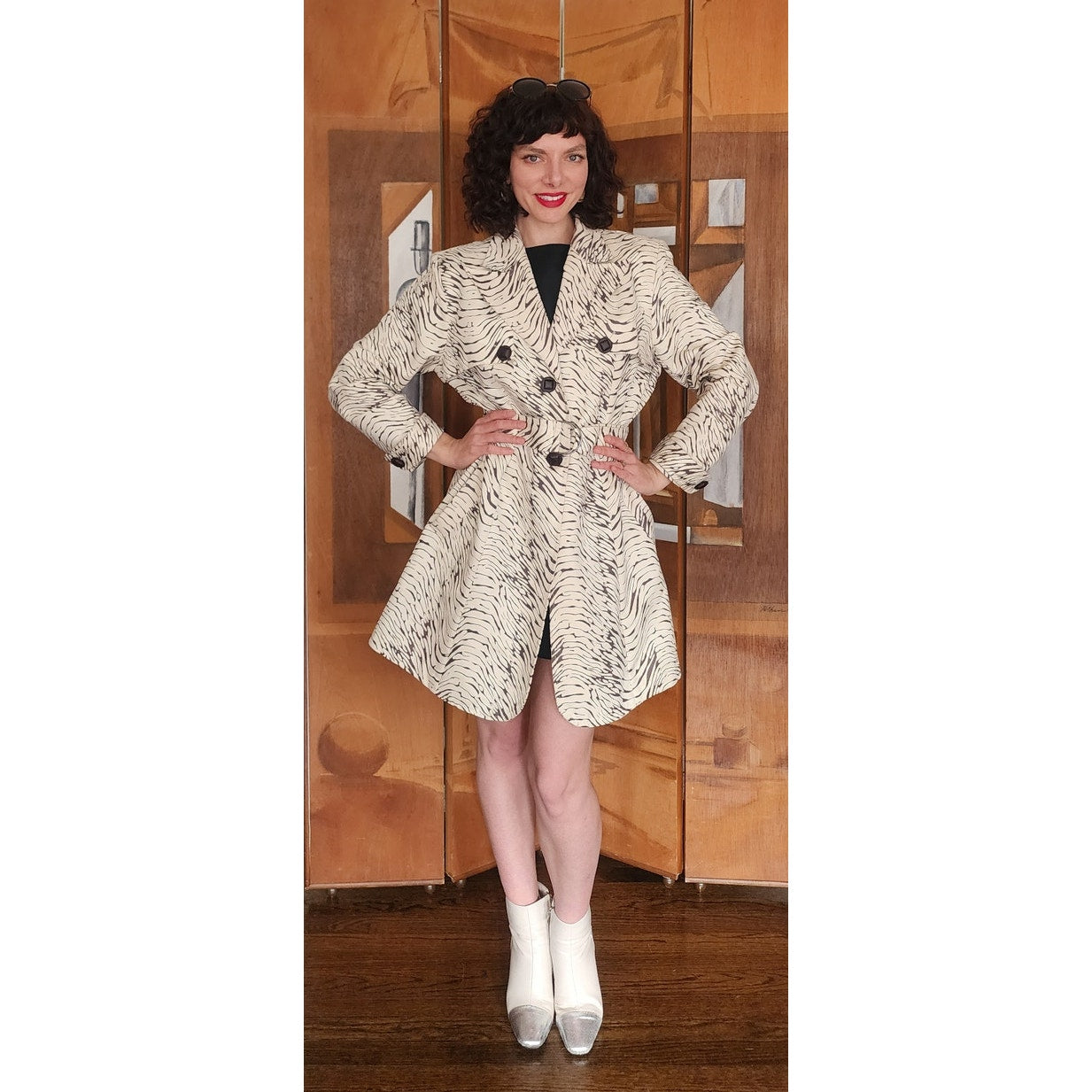 Vintage 80s Animal Print Jacket Short Trench Zebra Coat Baxis