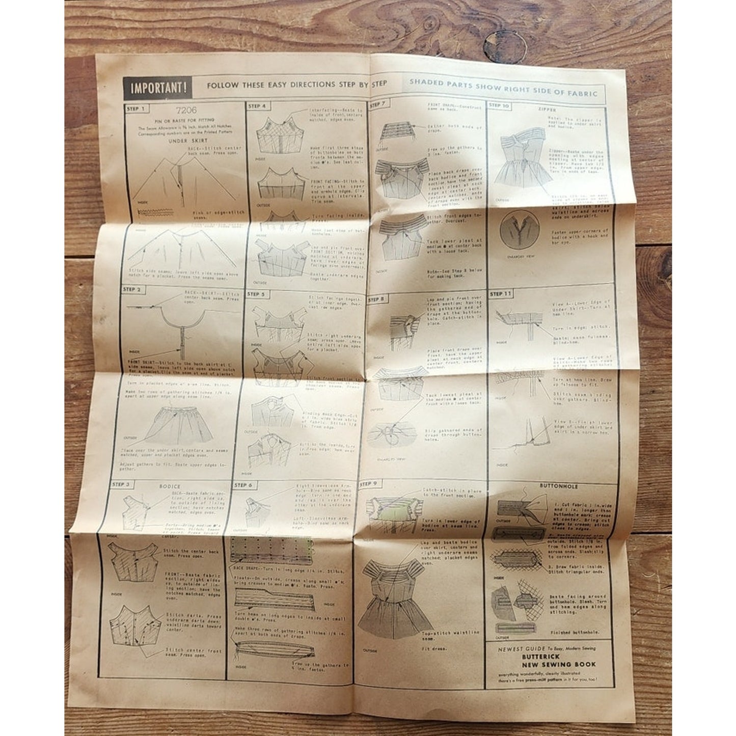 Vintage 1950s Sewing Pattern ORIGINAL: Formal Party Evening Dress Butterick 7206