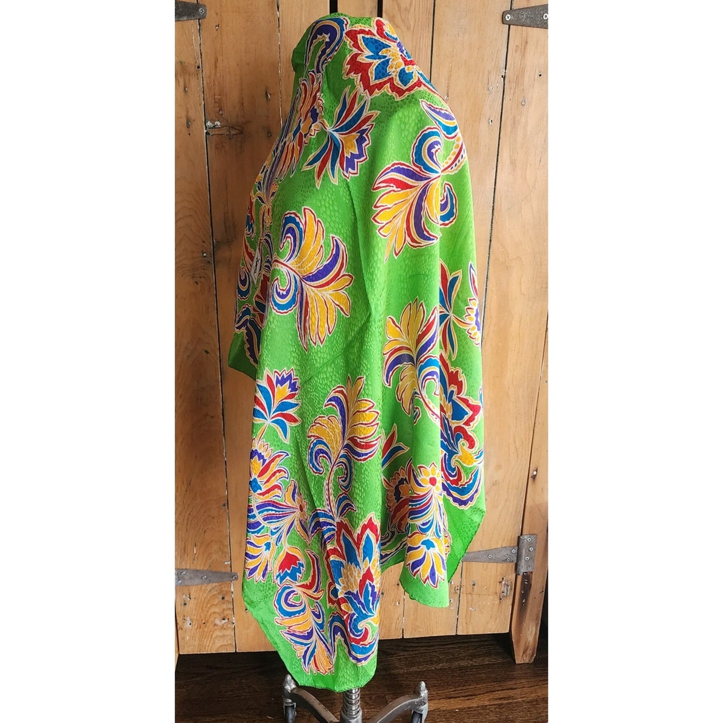 Vintage YSL Scarf Silkprint Square Floral Paisley Green Yves Saint Laurent 1970s 1980s