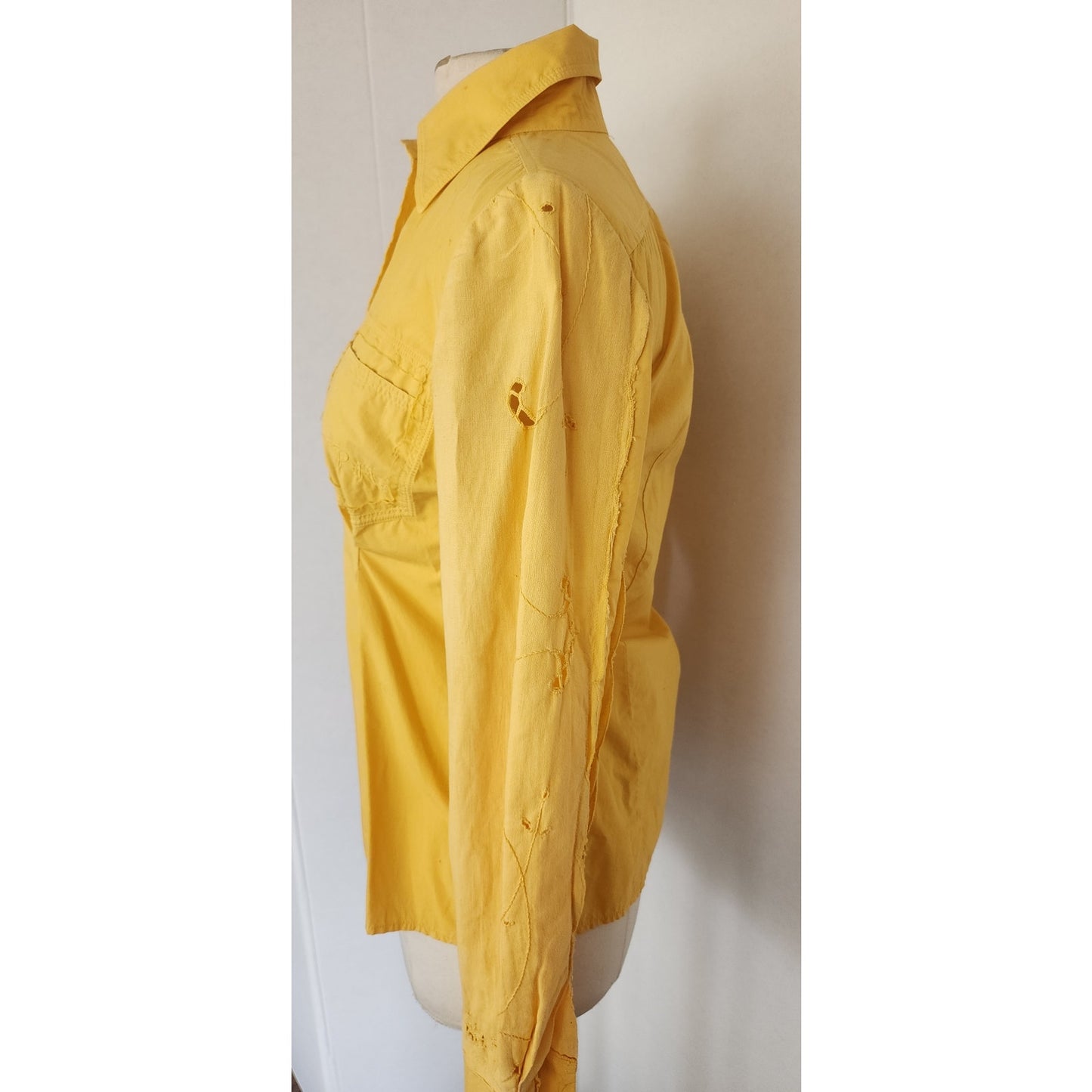 Vintage Yellow Shirt Button Down by Philosophy Alberta Ferretti w/ Crochet Trim Small