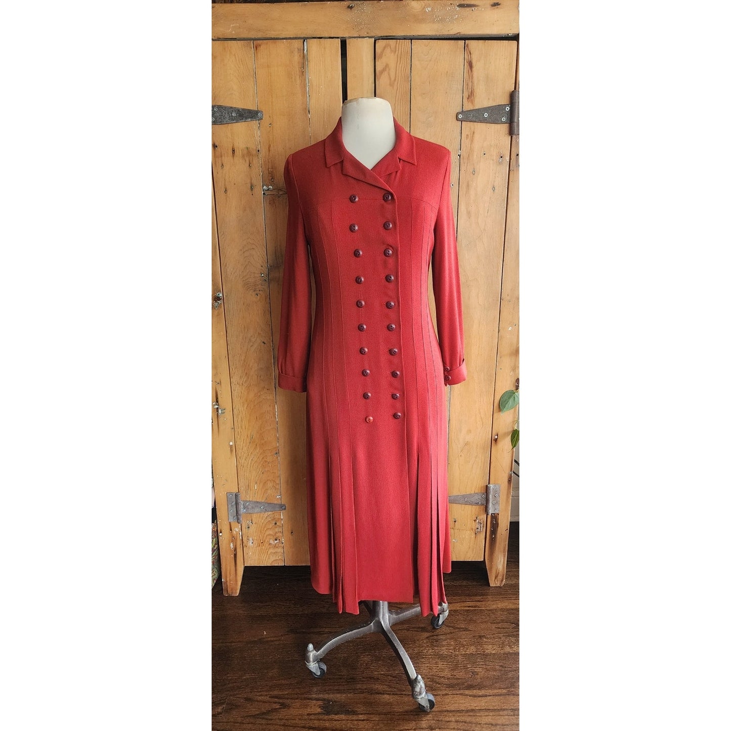 Vintage RARE 90s Chloe Dress Orange Red Wool Crepe Button Down Front