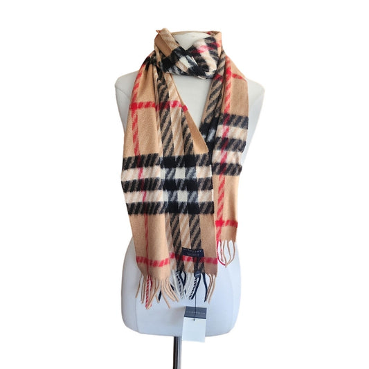 Vintage Burberry Cashmere Scarf Beige Plaid NWT