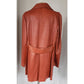 Vintage 70s Brown Leather Coat Hip Length Double Breasted / L