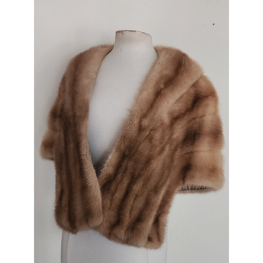 Vintage 1950s Brown Mink Fur Wrap Shrug Stole Evening Jacket