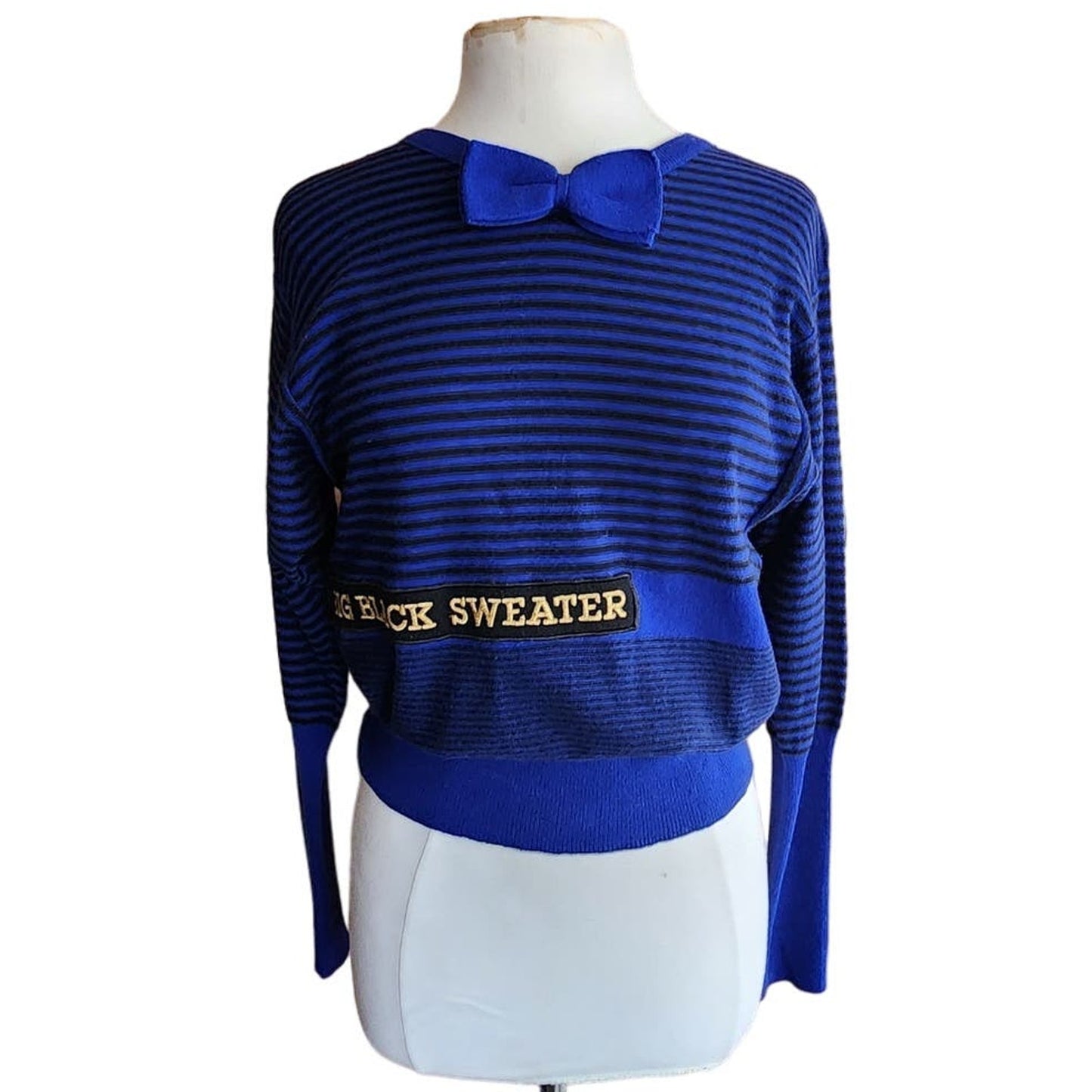 Vintage 90s Sonia Rykiel Blue Striped Sweater w/Bow