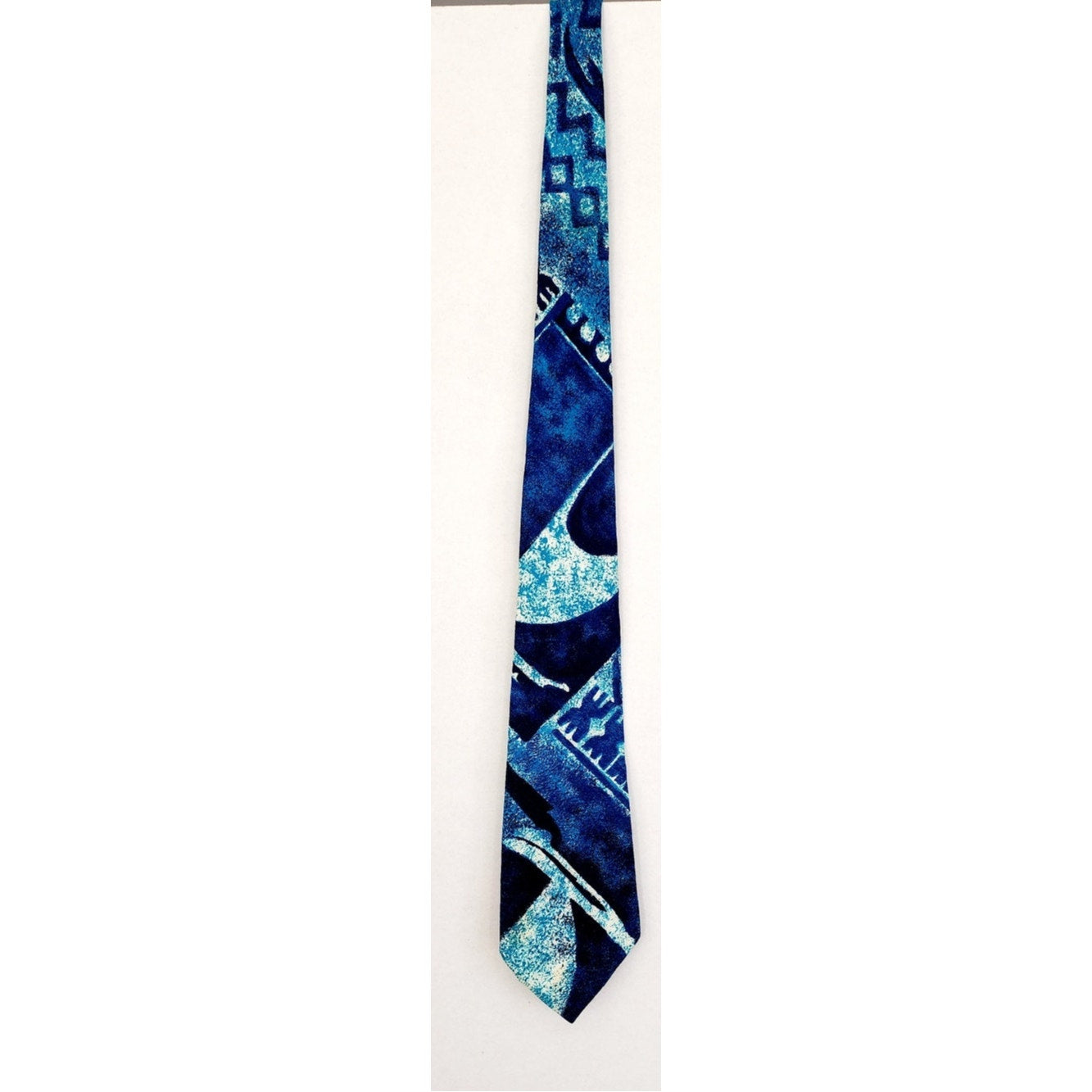 Vintage 60s Mens Necktie Blue Tiki Print Kanaka Hawaiian