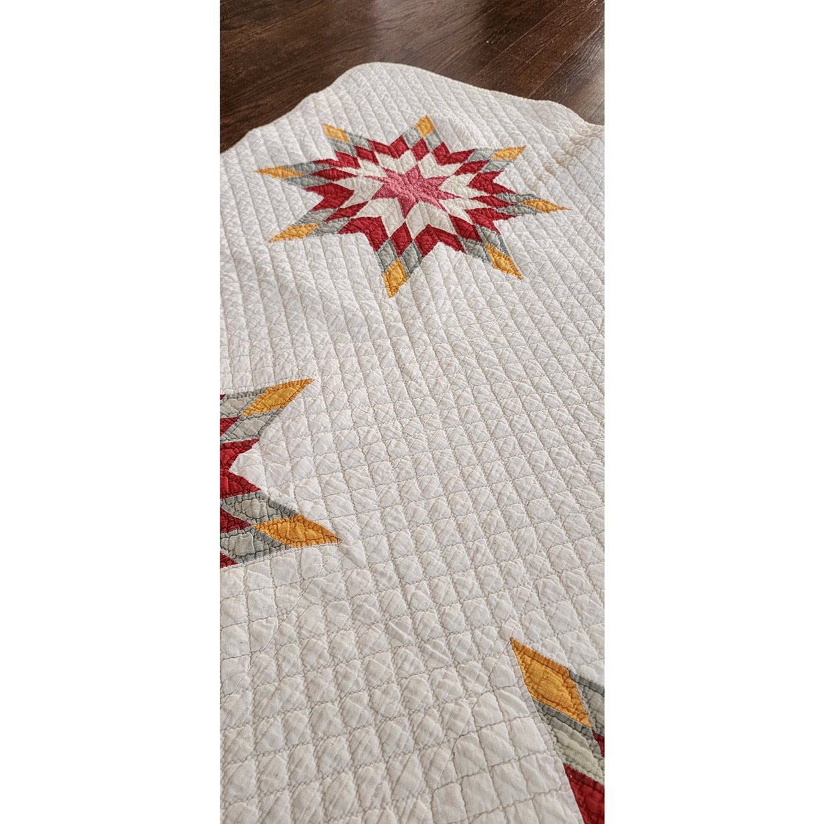 Antique American Quilt 1800s Star Of Bethlehem Cotton Turkey Red Cheddar Yellow on Ivory