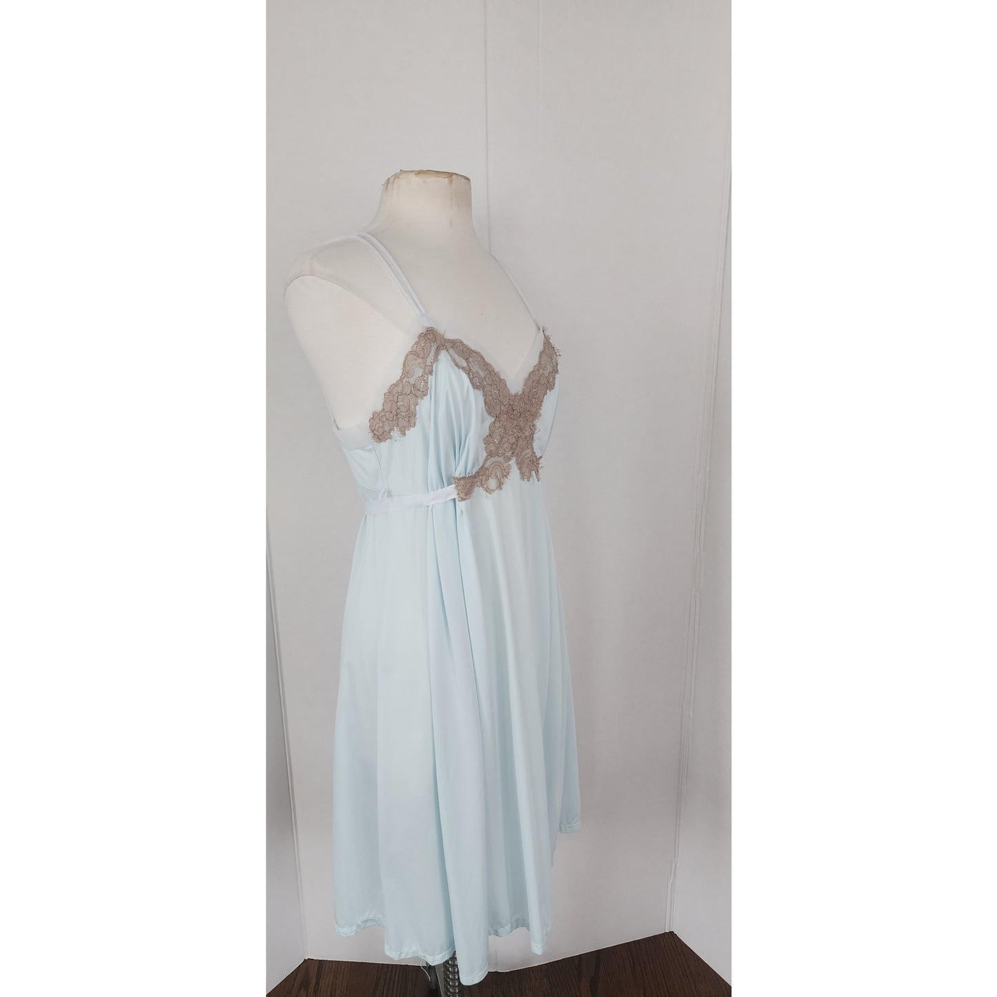 Vintage 50s Lingerie Blue Lace Slip Dress Nightgown Negligee