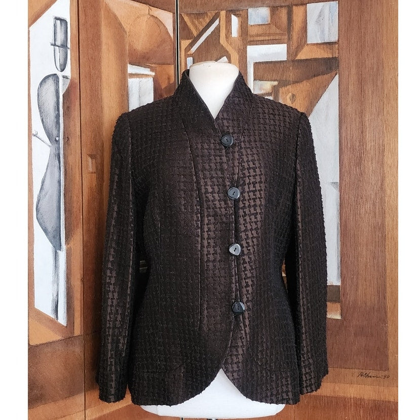 VTG 2000s Armani Collezioni Brown Houndstooth Textured Blazer Jacket / Large