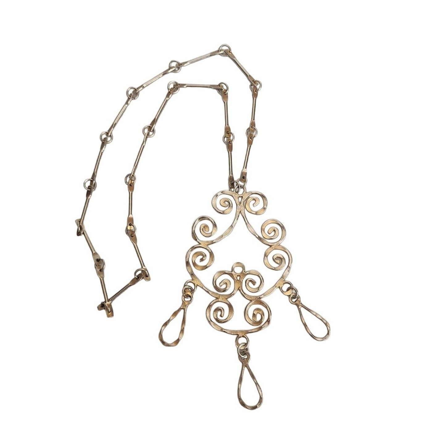 Vintage 1960s Boho Pendant Necklace Spiral Scrolls