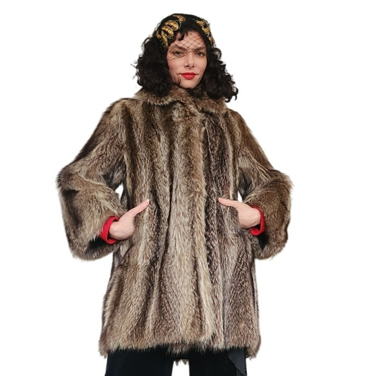Vintage 1970s Fur Coat Brown Silver Raccoon Revillon S/M