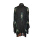 Vintage 1990s Evening Kimono Jacket Shimmering Peacock Feathers Beaded Black Duster Boho Chic Art Nouveau Deco