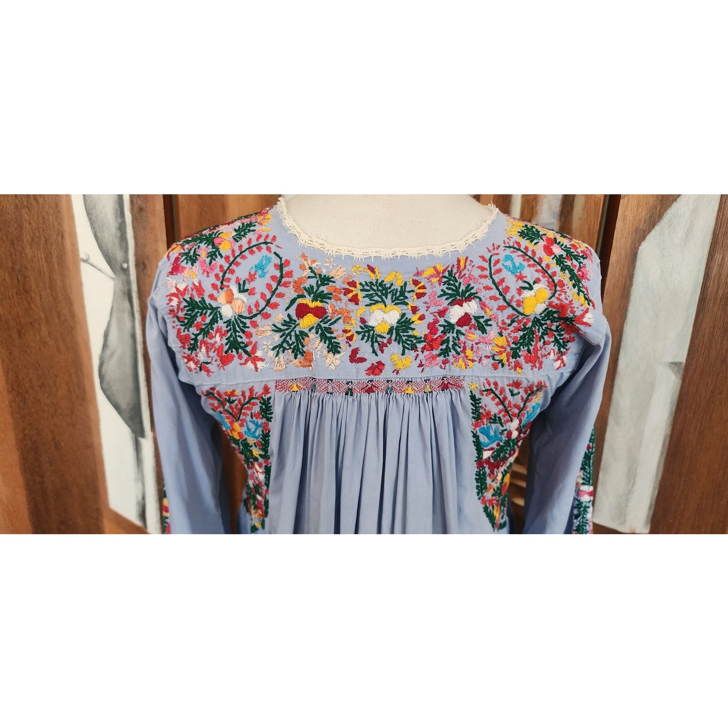 Vintage 1970s Oaxaca Mexico Shirt Peasant Blouse  Embroidered Folk Art