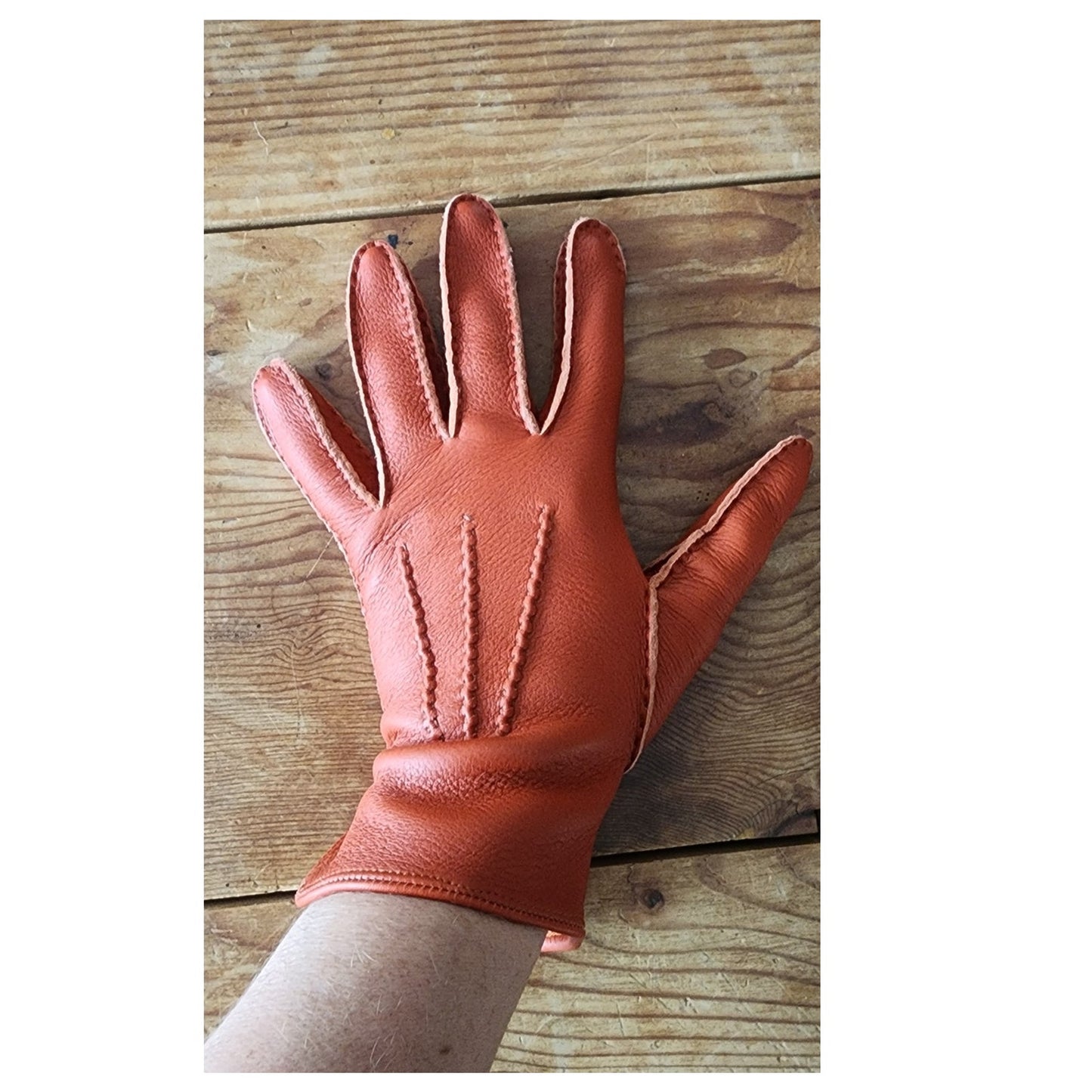 Vintage MEROLA Gloves Orange Leather Ladies 7 Made in Italy